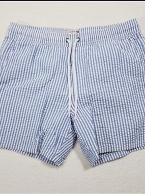 J.Crew Swim Trunks Mens XL Blue White Seersucker Striped Flex Swimwear 6in